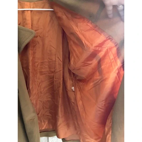 Vintage Montgomery Ward Camel Wool Pea Coat Double Breasted Orange Lining ILGWU - Picture 12 of 16